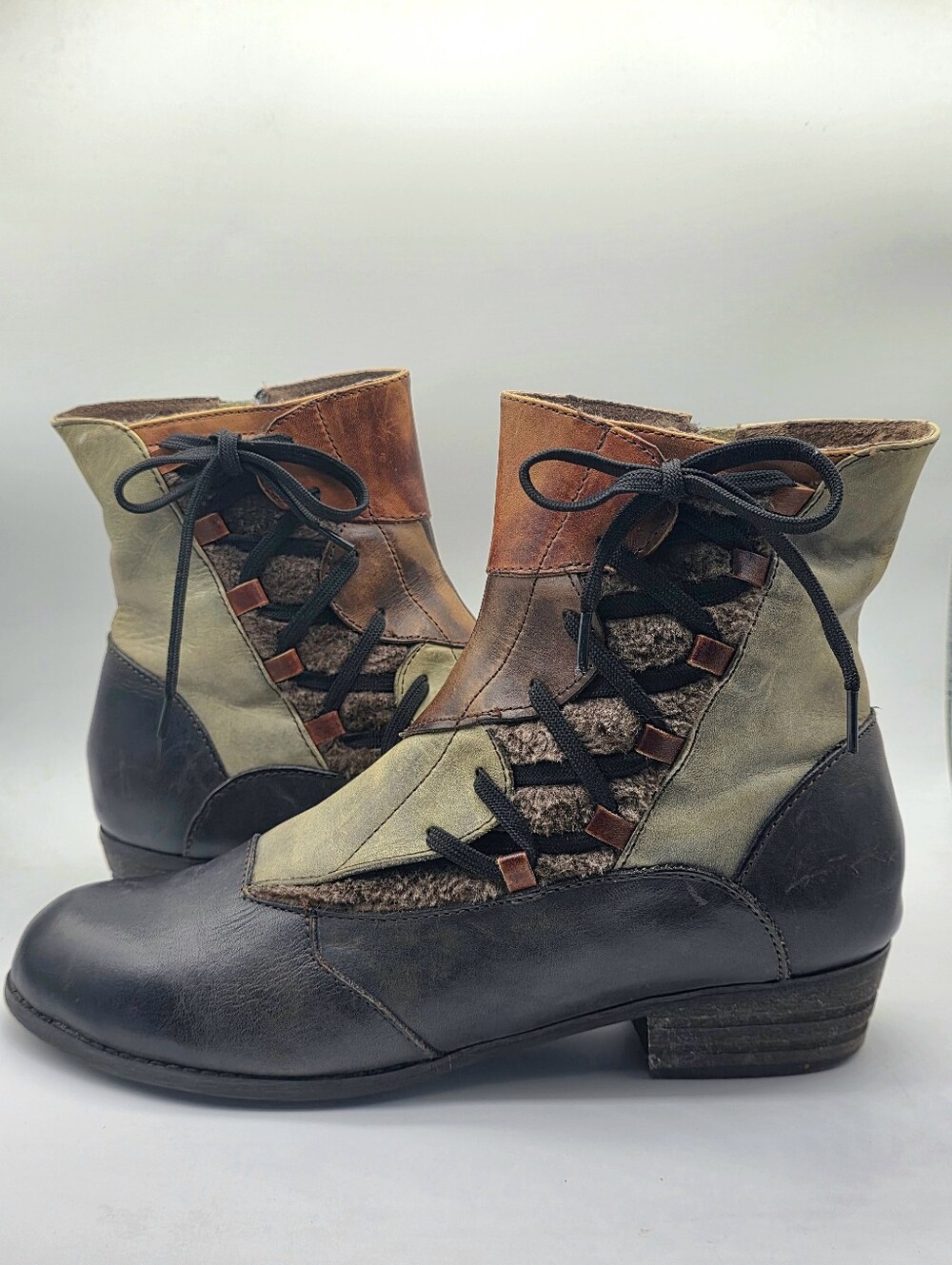 Italmoda Patchwork Leather Lace Up Ankle Boots Size 40